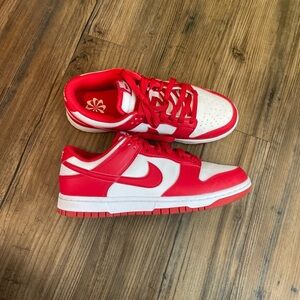 Nike Red and White Low-Top dunk Sneakers women’s 9